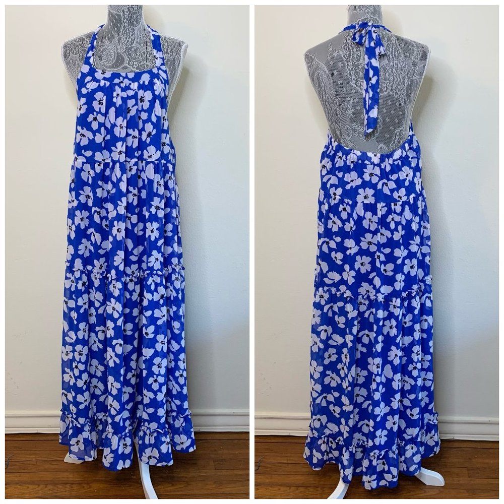 Who What Wear Blue and White Floral Maxi Dress